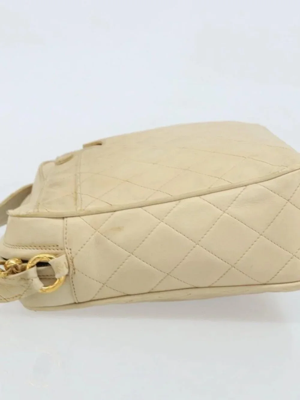 CHANEL Chain Matelasse Shoulder Bag Leather Beige Gold CC Auth 173120A